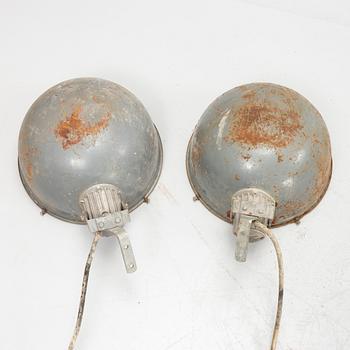 A pair of metal industrial wall lamps, El-Be Södertälje Sweden, second half of the 20th century.