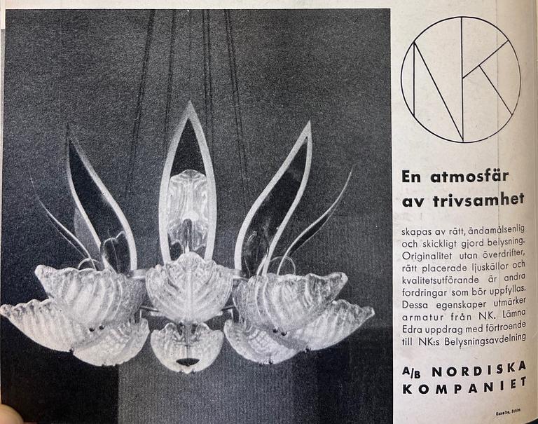 Bertil Brisborg, & Fritz Kurz, a pair of wall lamps, Orrefors & Nordiska Kompaniet, 1950s.