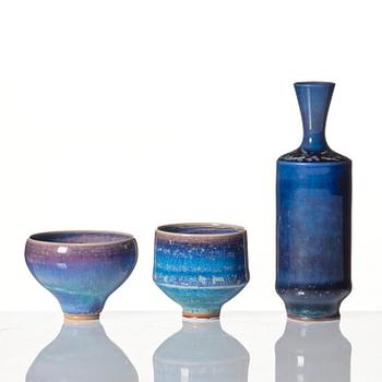 Berndt Friberg, a set of 4 vases and 3 bowls, Gustavsberg studio, Sweden 1961-71.