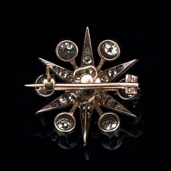 BROSCH / HÄNGE, gammalslipade diamanter, 14K guld, silver.