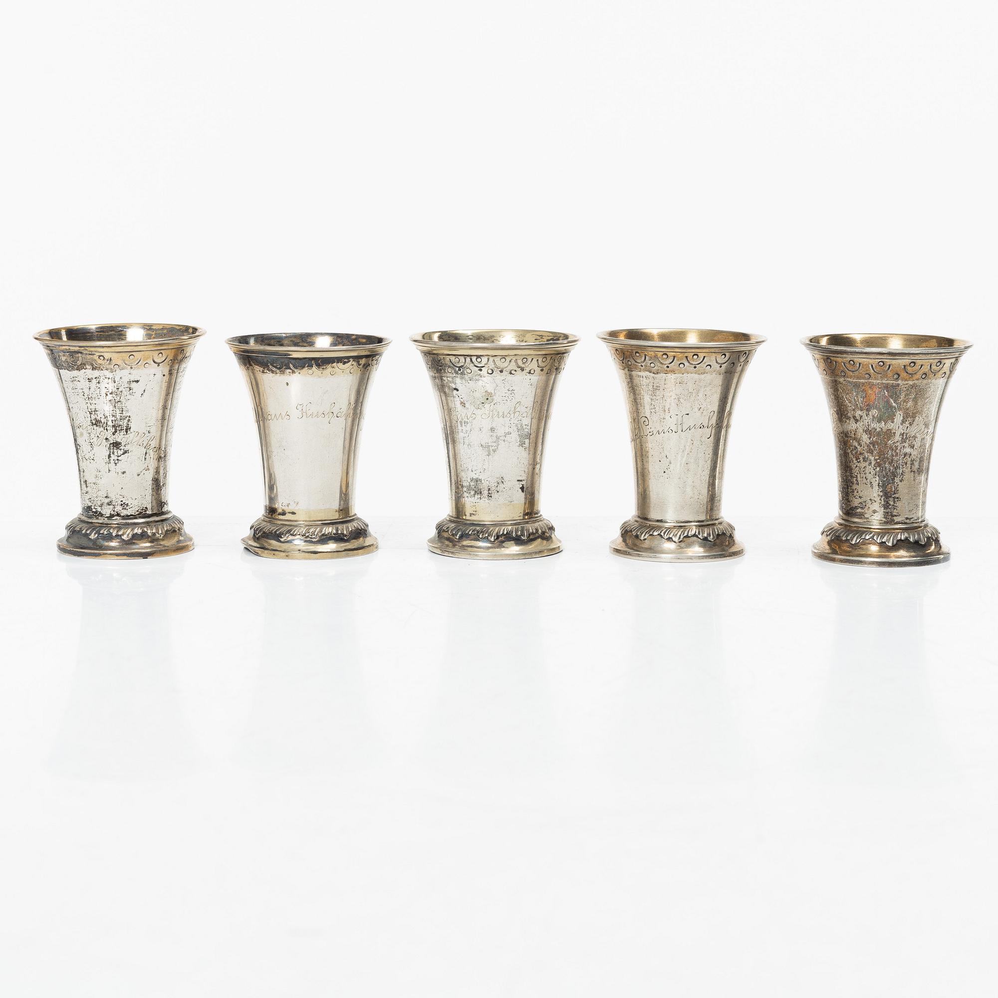 Ten Swedish silver beakers, mark of KG Markströms, Uppsala, some 1905.
