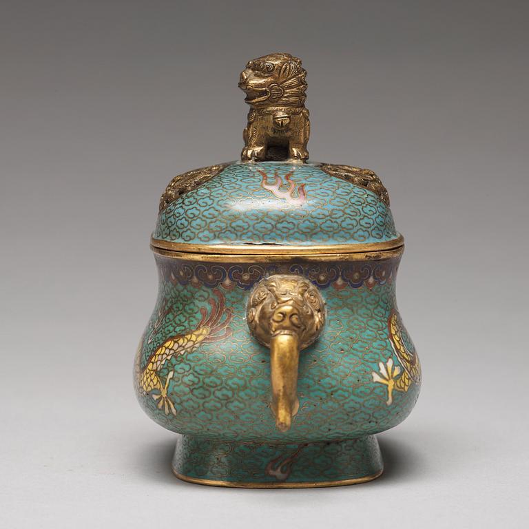 A cloisonné censer with cover, Qing dynasty, 19th Century.