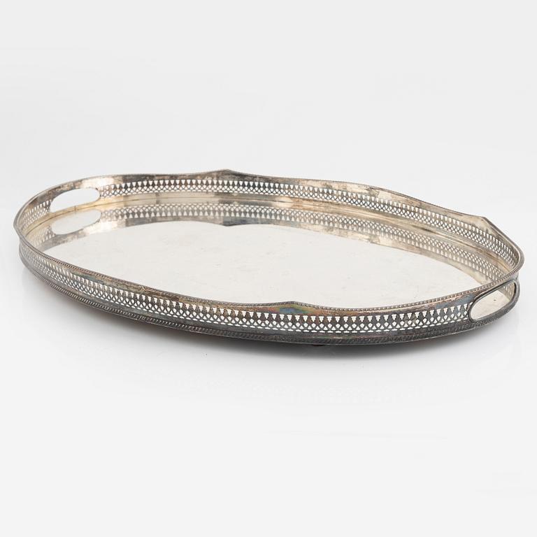 A silver plated tray, 20th Century.