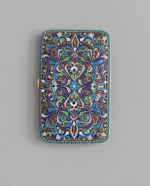 A RUSSIAN SILVER AND ENAMEL CIGARETTE-CASE, unidentified makers mark, Moscow 1899-1908.