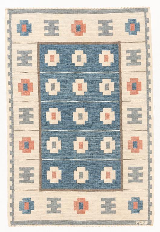 Anna-Greta Sjöqvist, a flat weave rug, signed AGS, c. 244 x 164 cm.