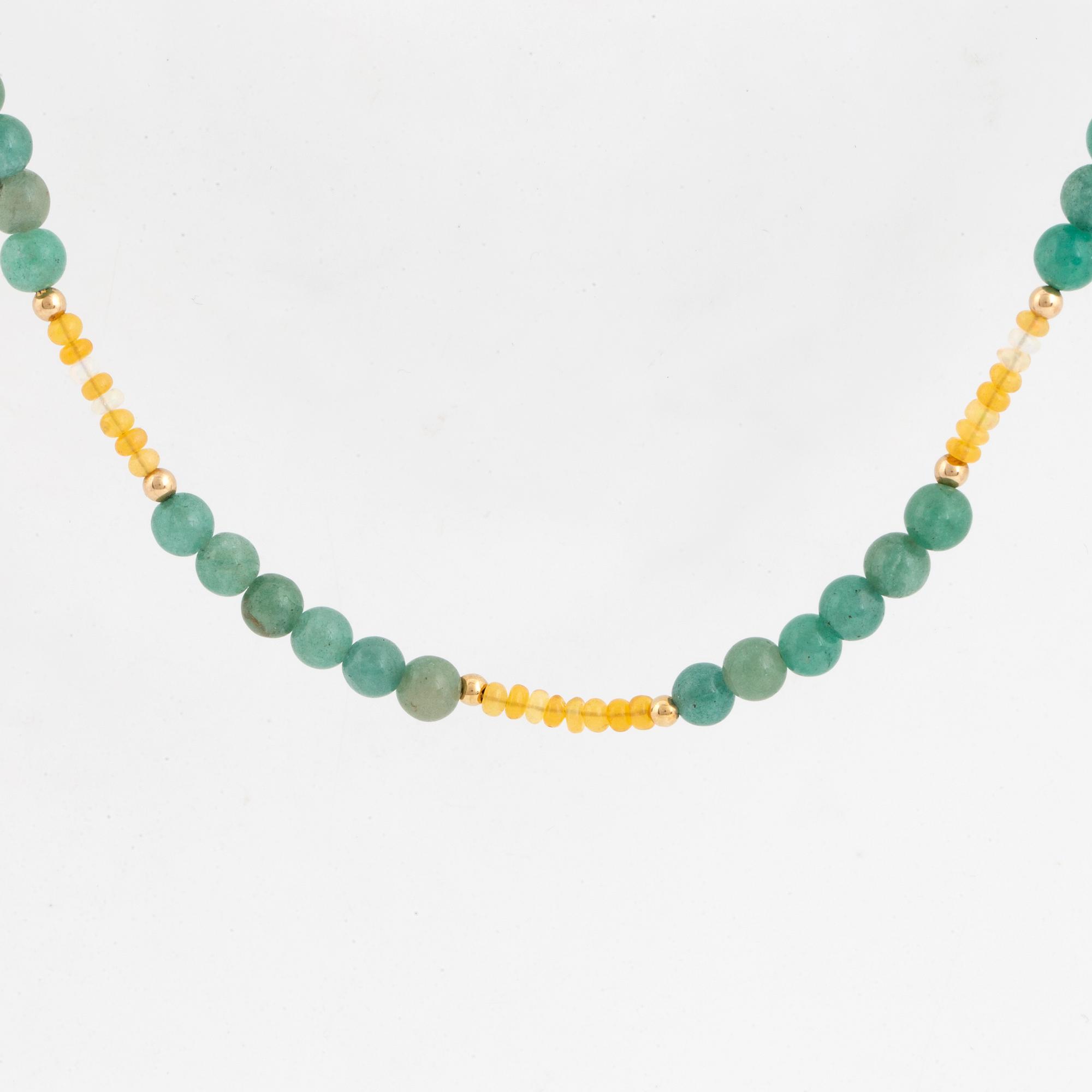 Aventurine quartz and opal bead necklace.