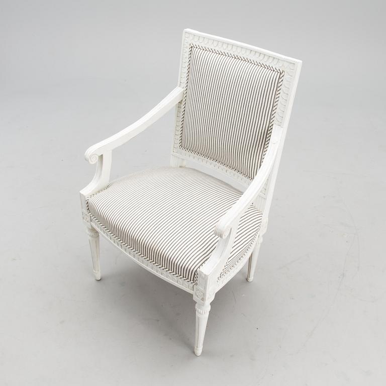 A late 18th century Swedidh Gustavian open arm chair.