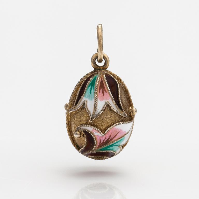 A glided silver egg pendant with enamel. Soviet union.