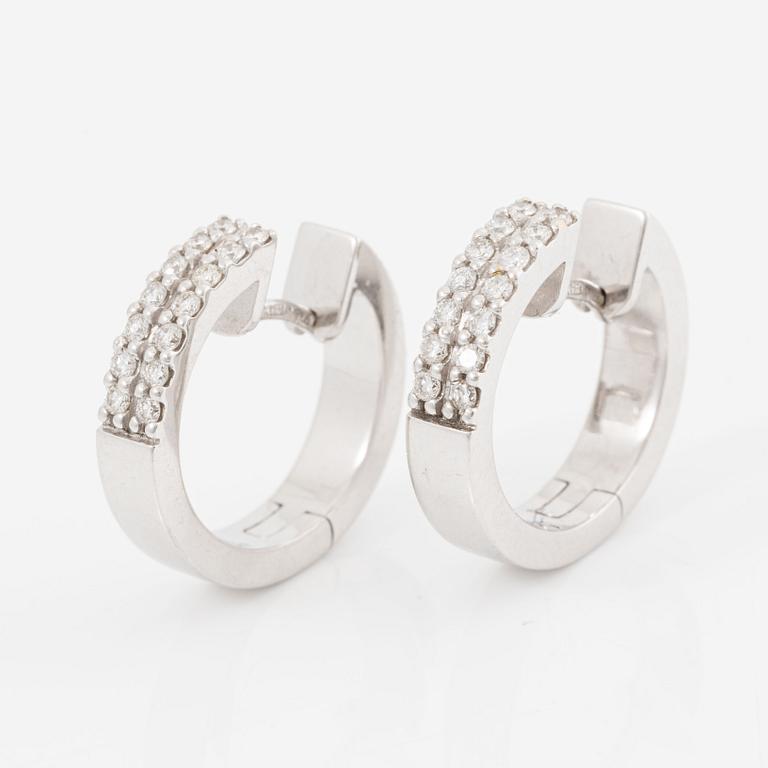 Earrings, a pair, hoops, 18K white gold with brilliant-cut diamonds.