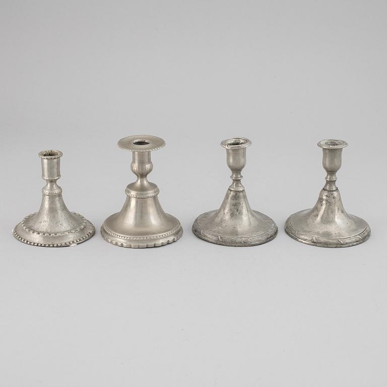 Four gustavian pewter candlestick, late 18th / early 19th century.