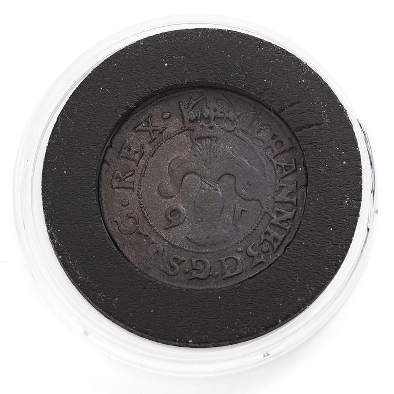 Silver coin, Sweden, Johan III, 2 öre, type V.