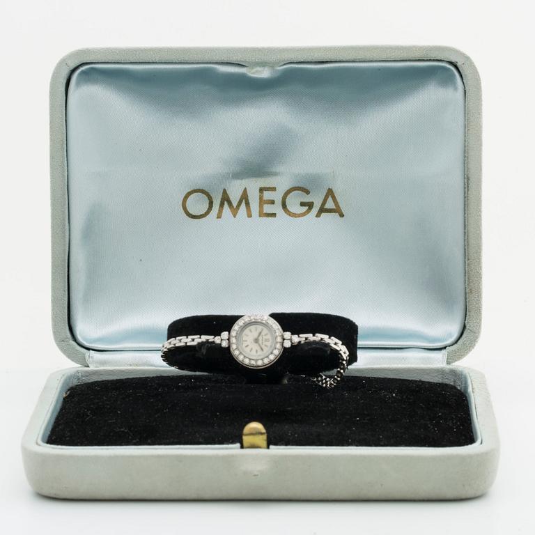 OMEGA ladies wristwatch, 15 mm, 18K whitegold, brilliant-cut diamonds approx 0,40 ct in total.