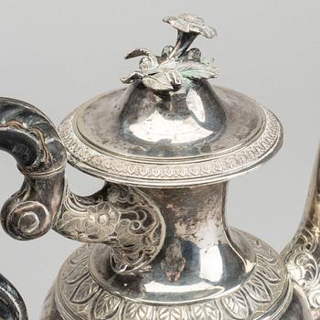 A Swedish Late Empire 19th century silver coffee pot, mark of C Nyström Stockholm 1843, total weight 1194 gr.