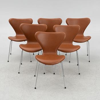 Arne Jacobsen, six "Series 7" chairs for Fritz Hansen, Denmark.