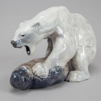 Knud Kyhn, a 1108 Royal Copenhagen porcelain polar bear and seal, Denmark, 1969-73.