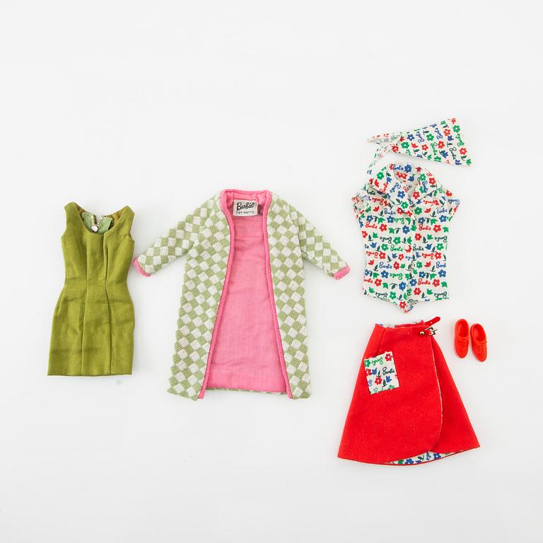 Barbie, docka, vintage "Ponytail" med diverse kläder och accessoarer, garderob och box, Mattel 1960.