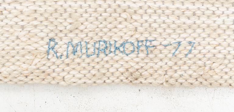 A three-piece woven wall hanging, signed  R. Murikoff and dated -77, c. 150 x 290 cm each.