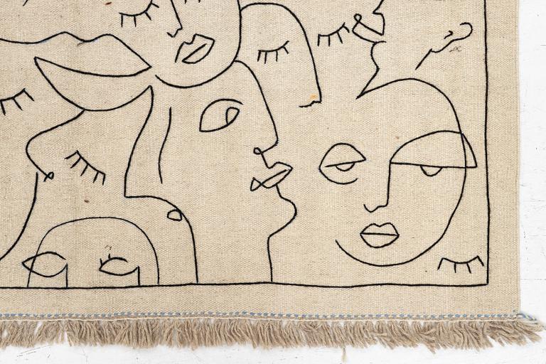 A hand-embroidered Kelim carpet, 203 x 148 cm.