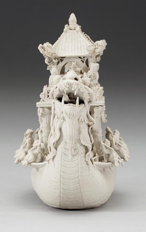 A white bisciut Dragon Boat, 19th Century.