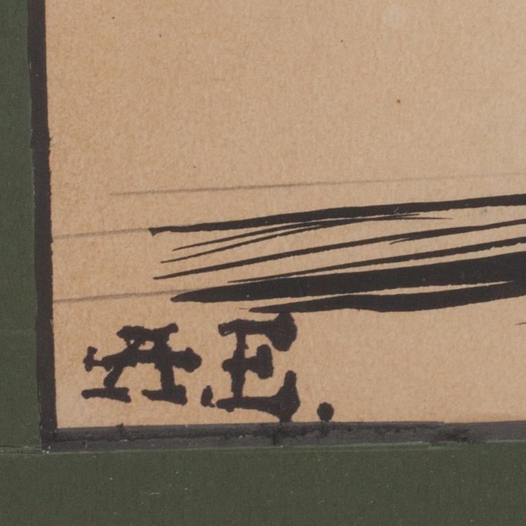 ALBERT ENGSTRÖM, tuschteckning, monogramsignerad A.E.