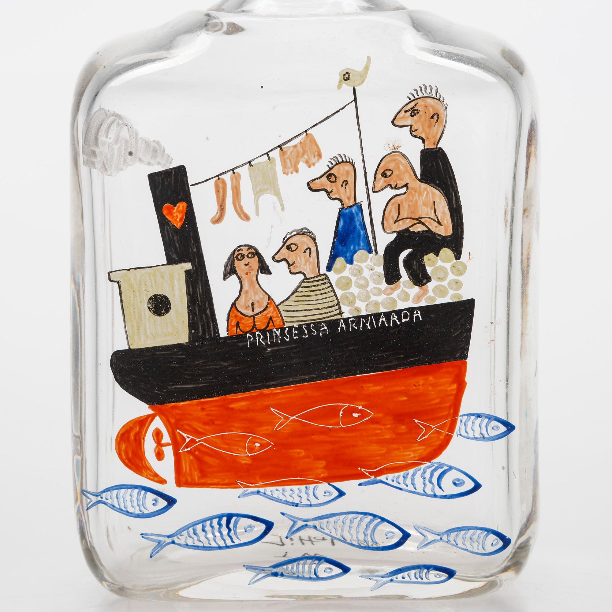 Tapio Wirkkala, viinapullo, lasia, "Prinsessa Armaada", signeerattu TW Iittala -48.