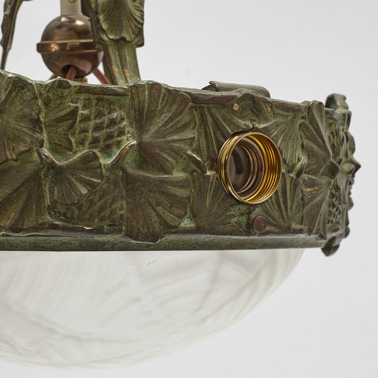 A patinated bronze Jugend ceiling light from Böhlmarks, 1907-24.