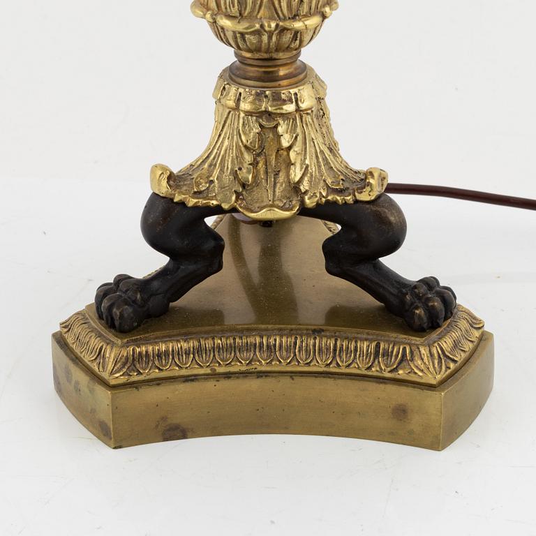 An Empire style brass table lamp, 20th Century.