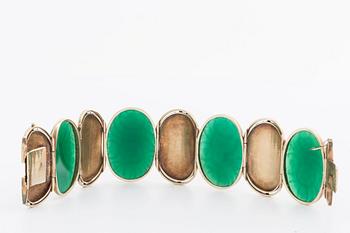 BRACELET 14K gold and carved chrysoprase, polish hallmarks,