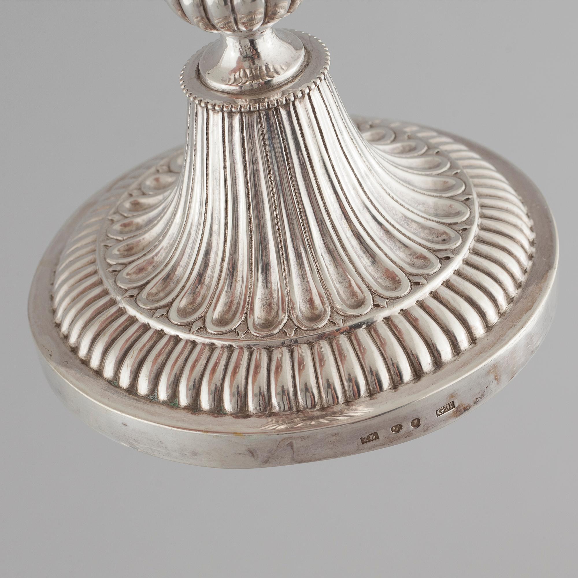 GUSTAF MÖLLENBORG, ljusstakar, ett par, silver, Stockholm, 1830.