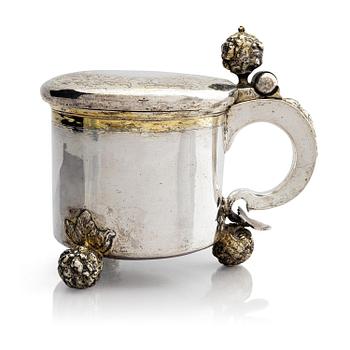 246. A Swedish 17th century parcel-gilt silver tankard, mark of Arvid Falck (active 1667-1691), Stockholm before 1689.