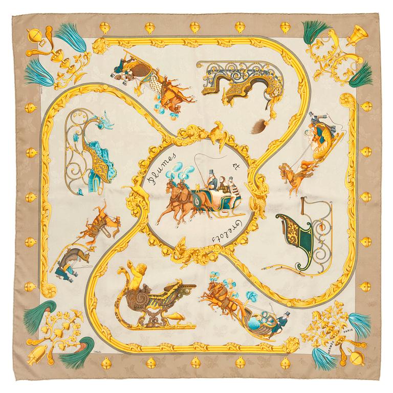 HERMÈS, scarf, "Plumes de Grelots".