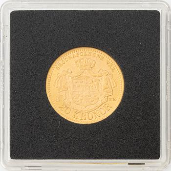 Guldmynt, Oscar II, 20 kronor, typ III, Sverige 1881.