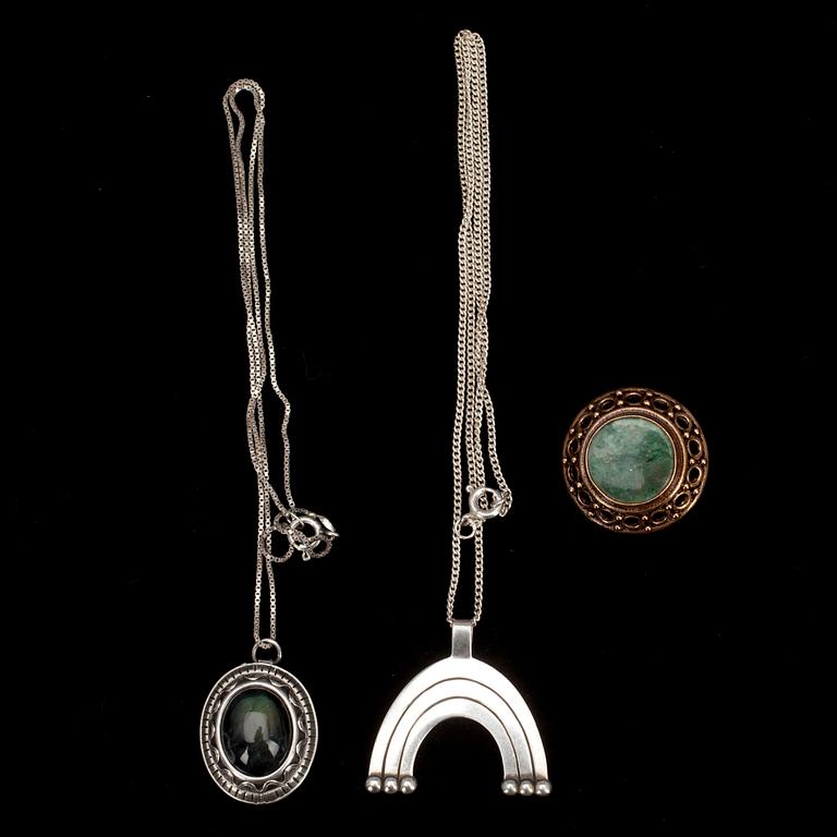 PARTI KALEVALA SMYCKEN, 5 st. silver, brons, spektrolit, agat.