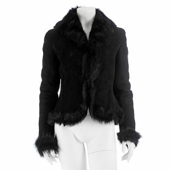 RALPH LAUREN, a black lamb shearling jacket, size 8.