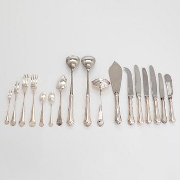 Bestickuppsättning, 88 delar, silver, "Chippendale", finska stämplar samt finska importstämplar 1963-1991.