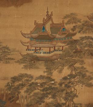 RULLMÅLNING, bergslandskap i Qiu Ying's stil (c.1494-1551).