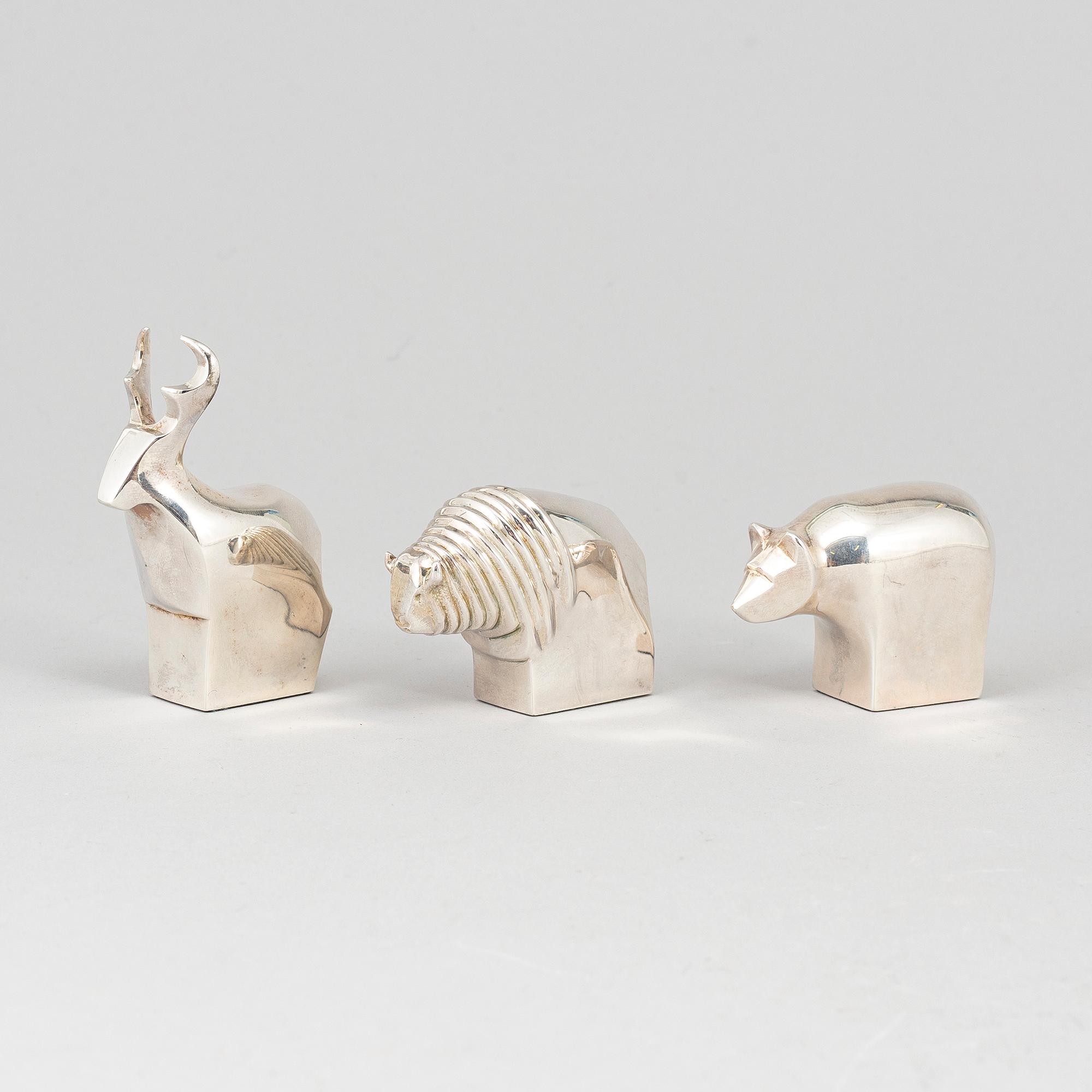 Three electro plated zinc figurines from Dansk Designs, Japan.
