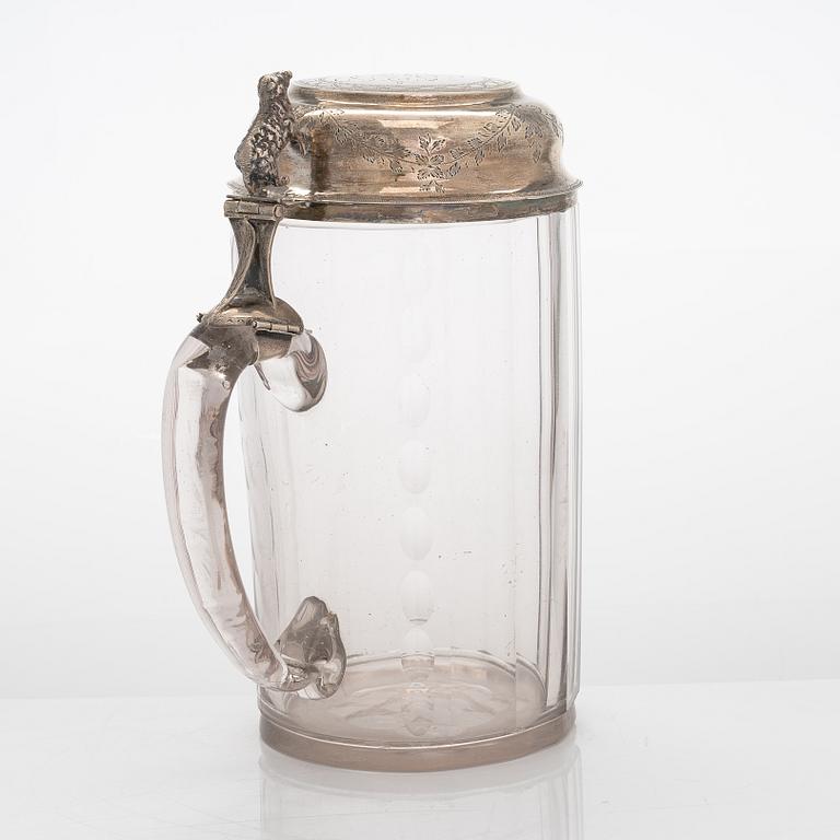 Dryckeskanna, glas, silver, Köpenhamn 1806.