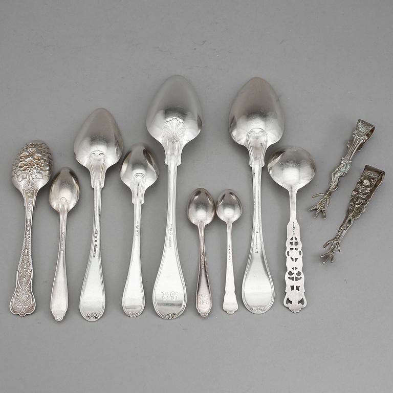 PARTI SILVER, 1845-1949. Bland annat Johan Blomstervall, Göteborg. Vikt ca 705 g.