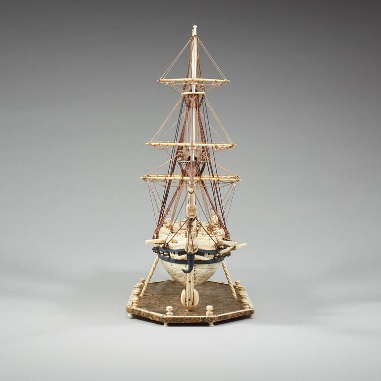 An Anglo-French early 19th century carved bone "Prisoner of War" 40 gun ship model.