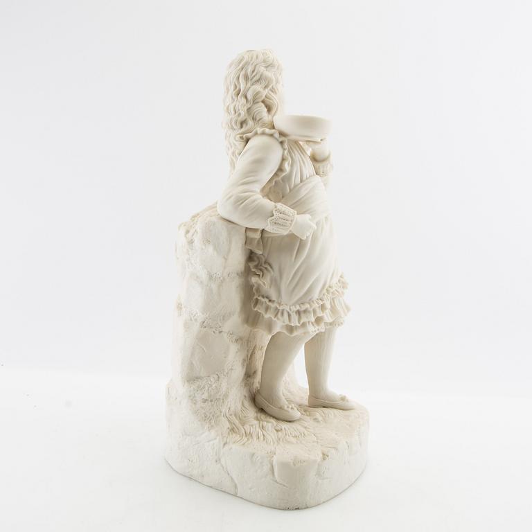 Dekorativ skulptur Flicka med katt biskvi 1900-tal.