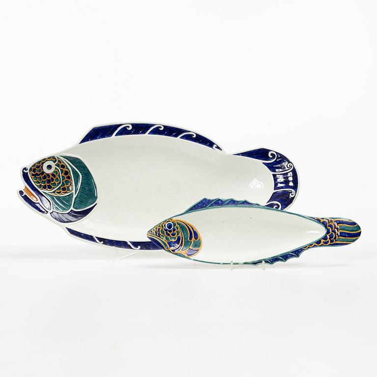 Alf Wallander, fish plates, 2 pcs, stoneware, Rörstrand, circa 1900.