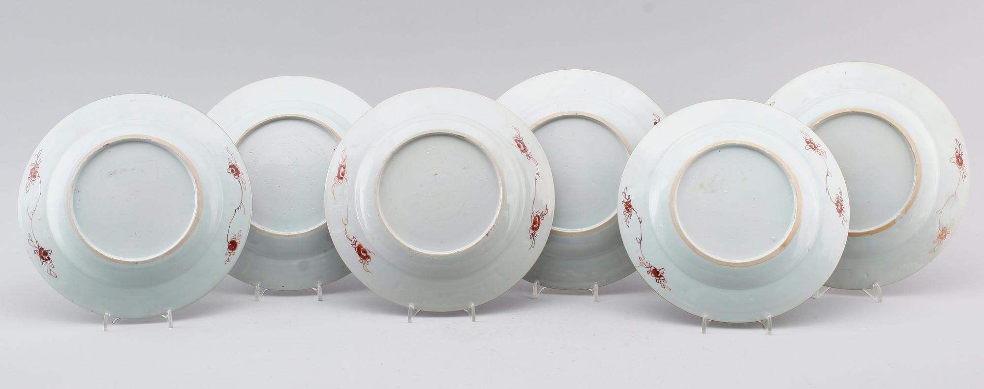 TALLRIKAR, sex stycken, porslin, Qingdynastin, Qianlong (1736-95).