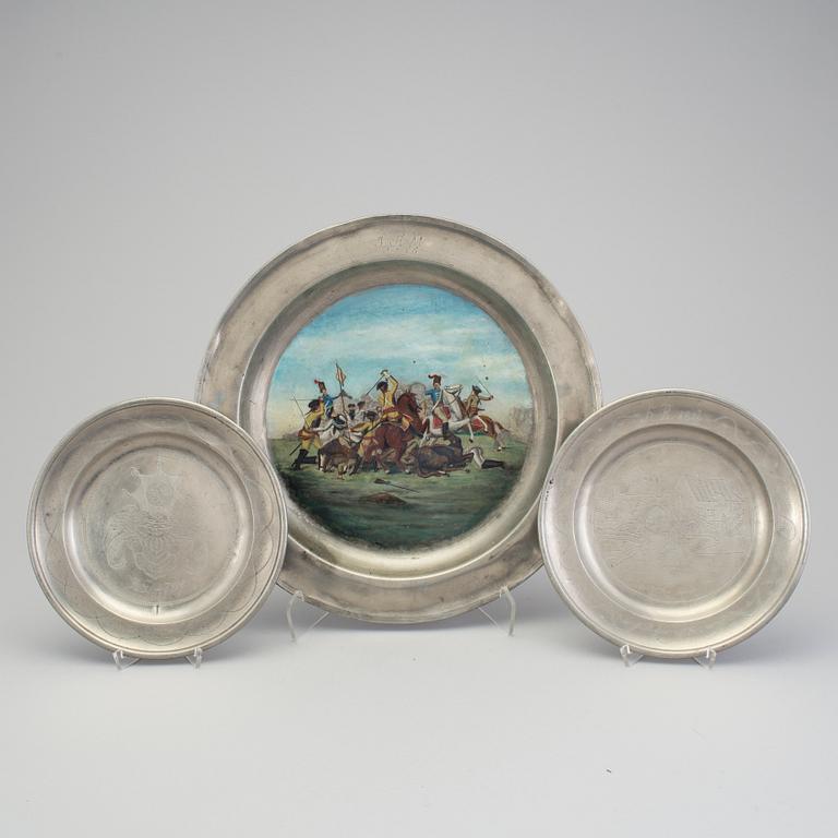 TENNFAT, 3 st. Otydliga stämplar, troligen Tyskland, 1700-tal/1800-talets början.