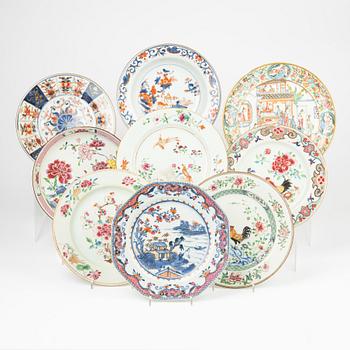 Nine Chinese porcelain plates, Qing Dynasy, 18th-19th Century.