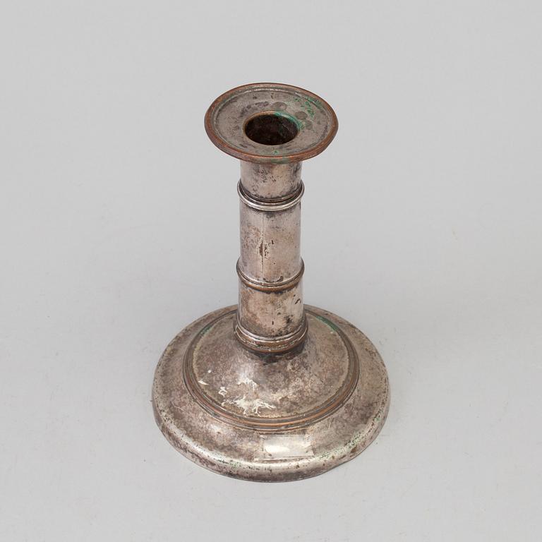 A silver plated candlestick, 18th/19th century.