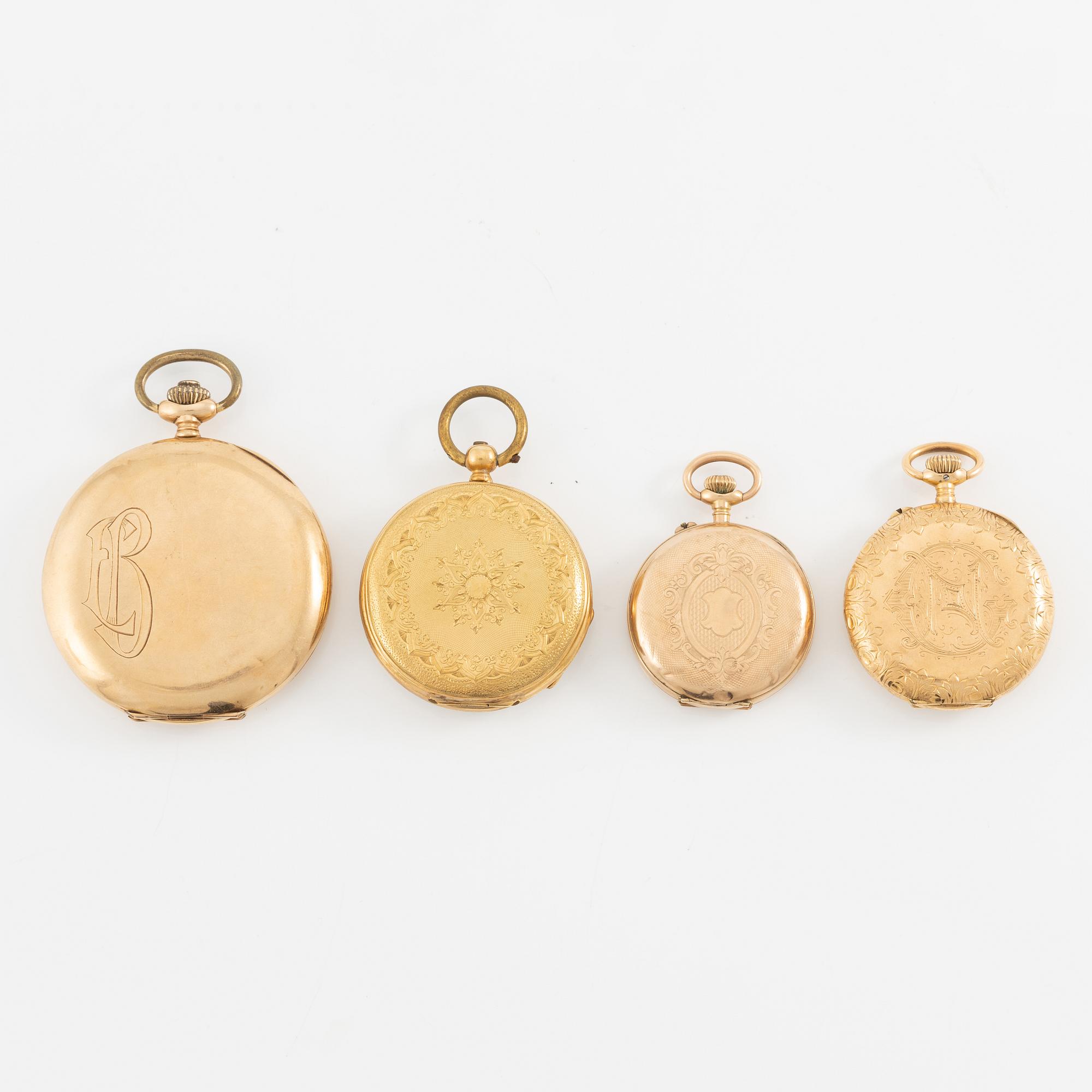 Pocket watches/grandfather clocks, 4 pcs.