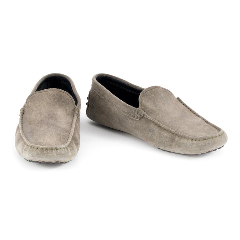 TOD'S, a pair of men's green suede loafers. Size 7 1/2.