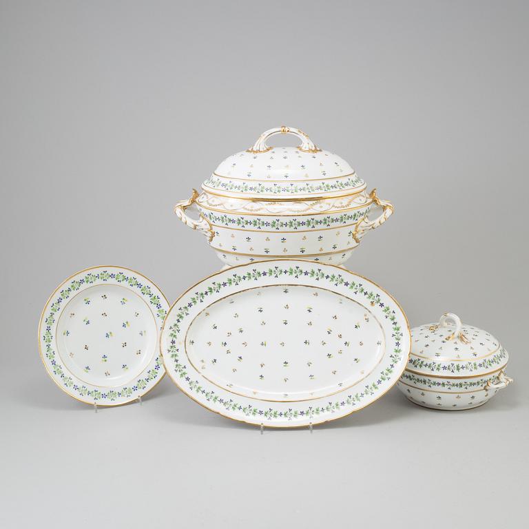 A French dinner service, circa 1800, some pieces marked M F Guerhard & Dahl.  (70 pieces).