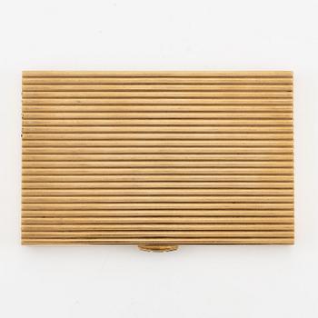 A Cartier 9 carat gold and calibré-cut sapphires cigarette case, London.